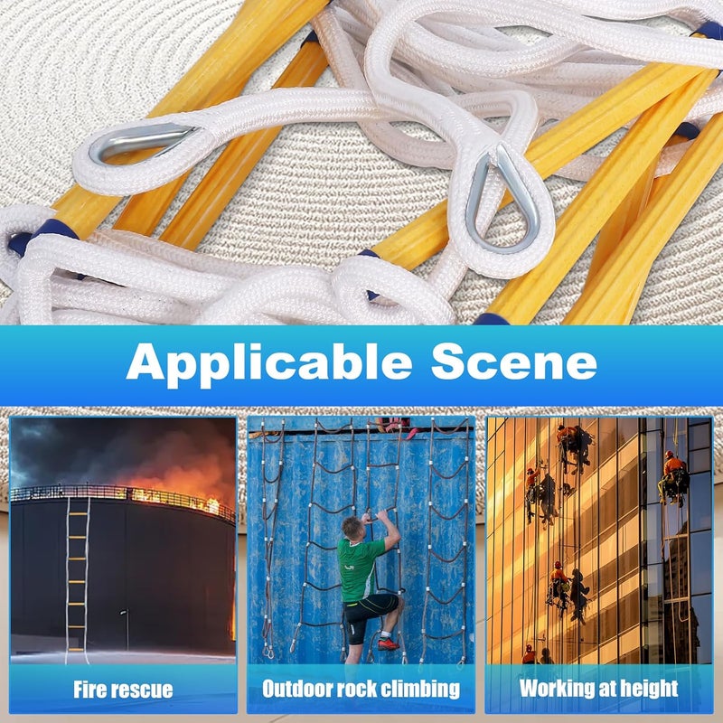 Piwerod Fire Escape Ladder 2 Story, 16 FT Rope Ladder Fire Escape 2 Story, Portable Rescue Fire Escape Ladders for 2-3 Story Home Window Balcony Railing Treehouse, Weight Capacity up to 2000 Pounds - Image 5